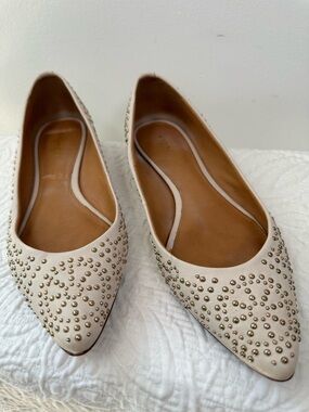 Coach Studded Flats Pointed Toe Leather Beige Ballet Shoes Size 7 B